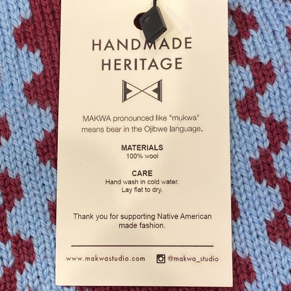 MAKWA RICK RACK Cowl Muffler Scarf Wool Wine Blue NWT Native American Heritage - Picture 3 of 4